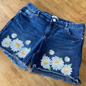Jordache Blue Daisy Embroidered Jean Shorts